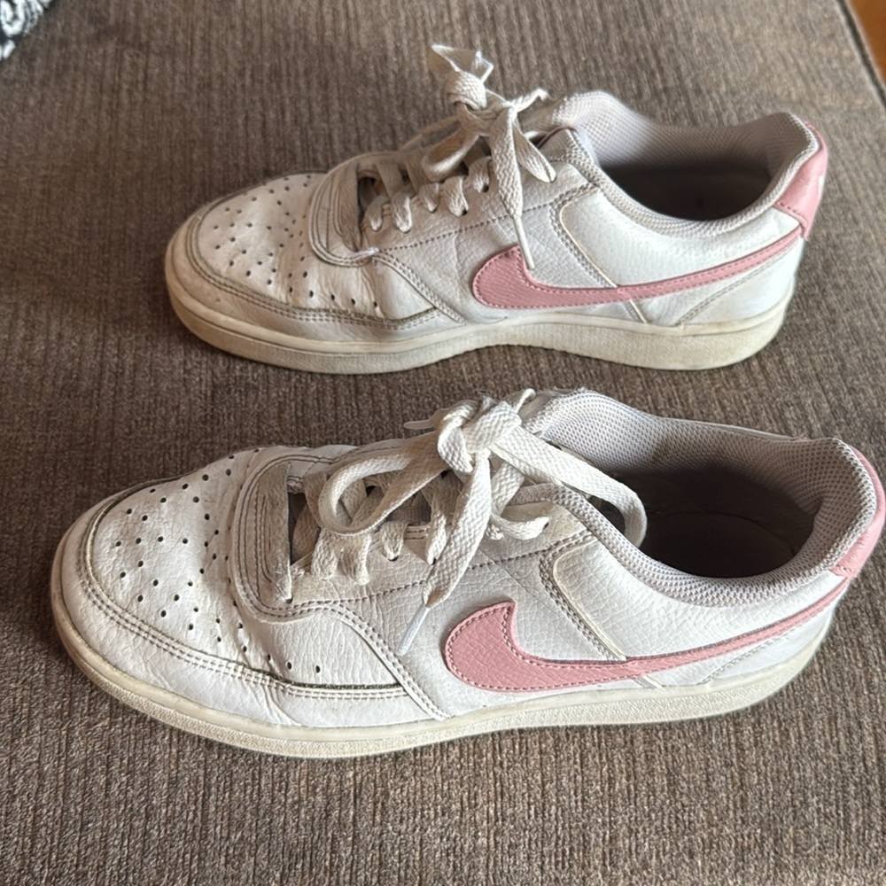 Nike Court Vision Sneakers, Women’s size 7.5, White &  Pink, PreOwned